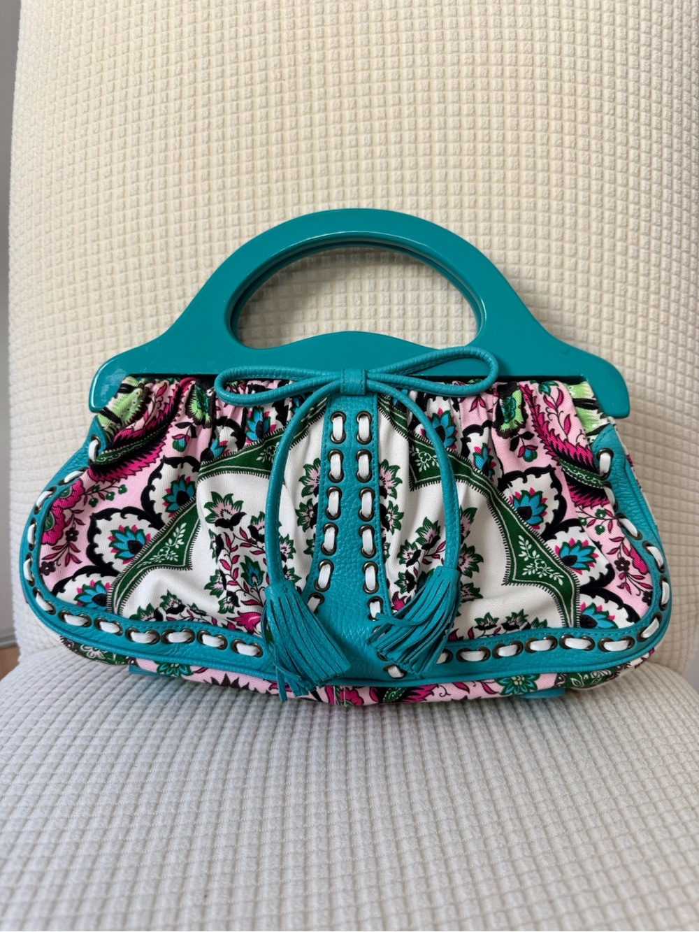 Isabella Fiore Floral Tote in Blue & Pink Like New